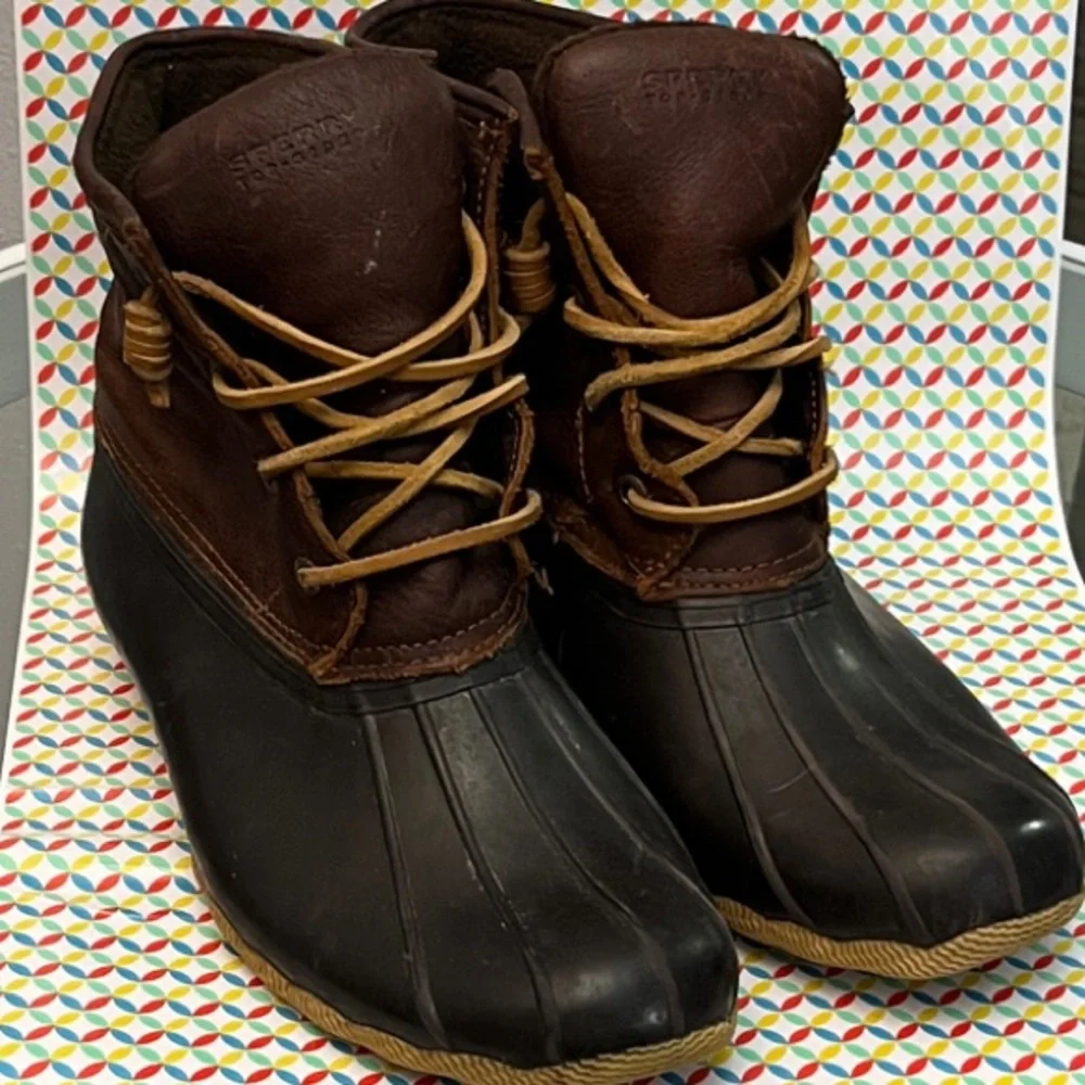 Sperry Brown and Black Duck Boots - Picture 1 of 12